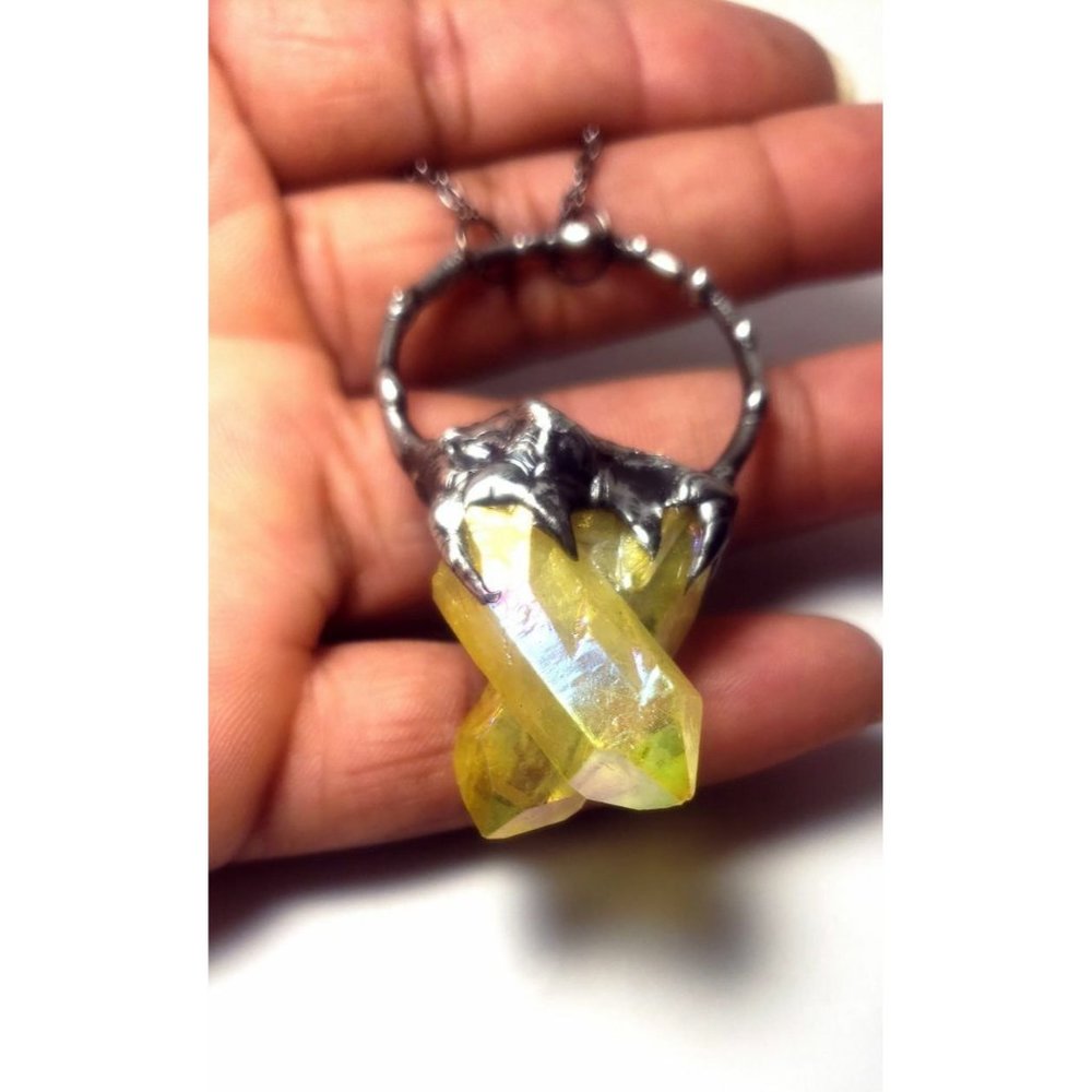 Yellow aura quartz crystal Necklace
